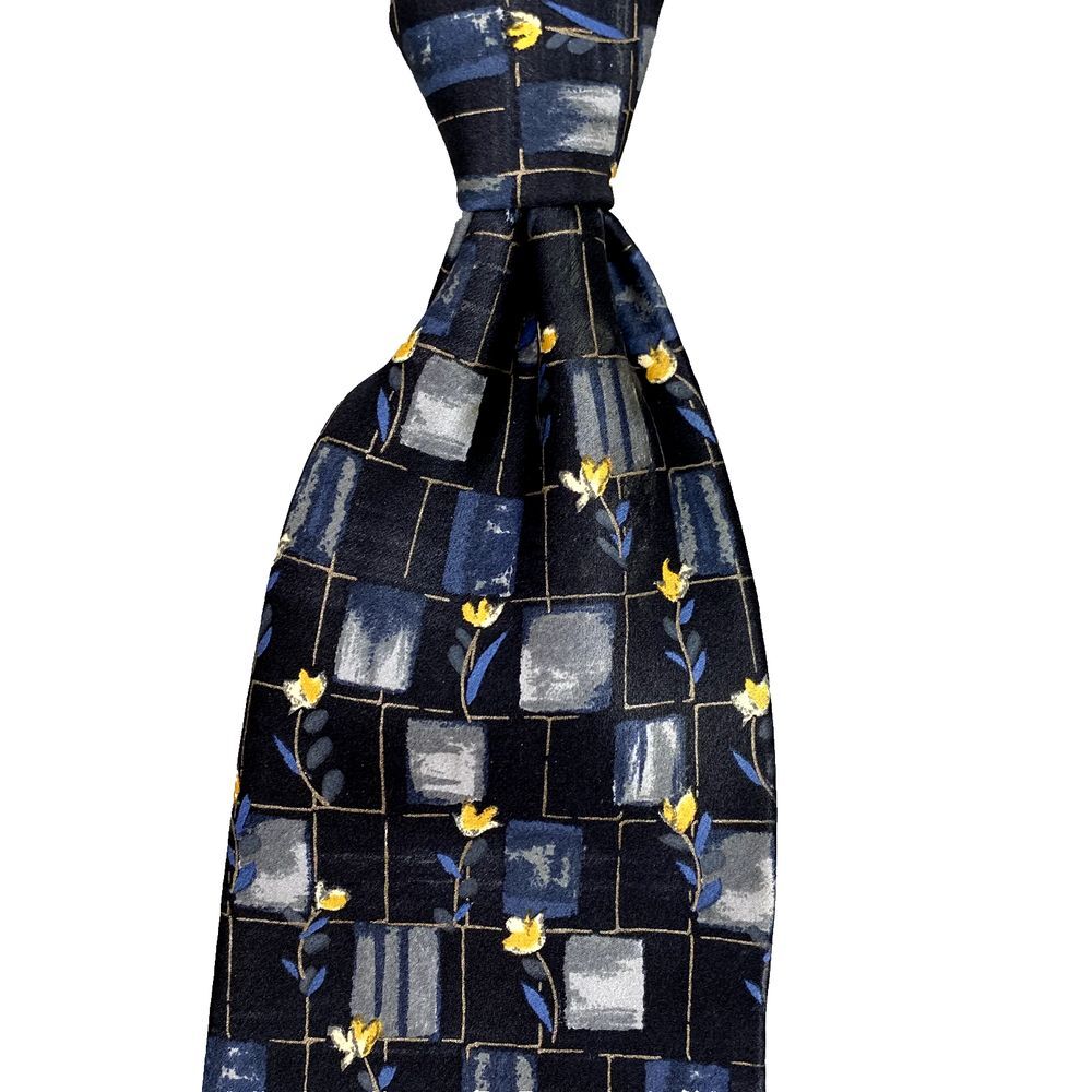 ERMENEGILDO ZEGNA Men's Silk Necktie‎ Blue Floral Classic Corpcore Business 90's